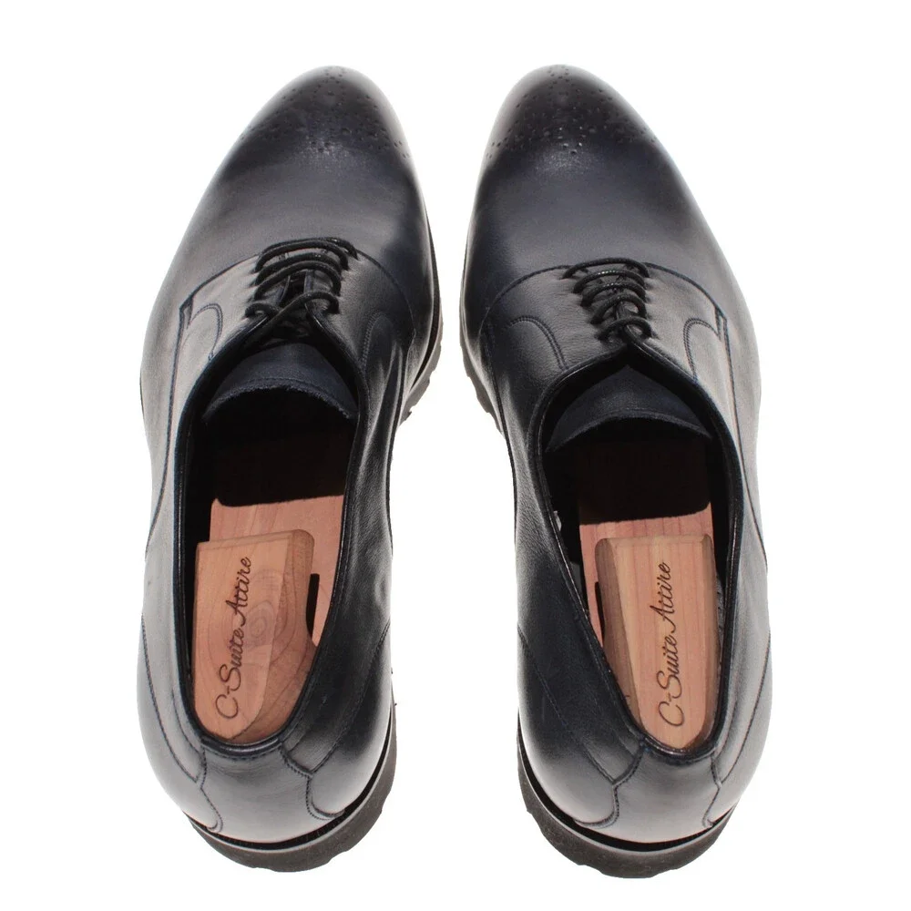 Di Bianco NWD Lace Up Derby Dress Shoes Size 42 (US 9) in Navy Blue Leather
